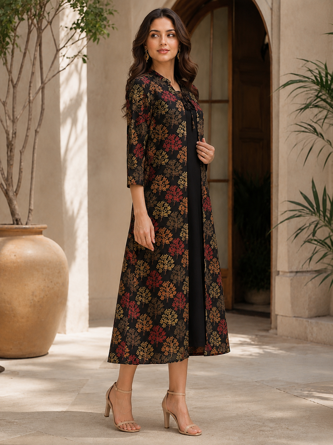 Black Abstract Rayon Dress for Women| Claura