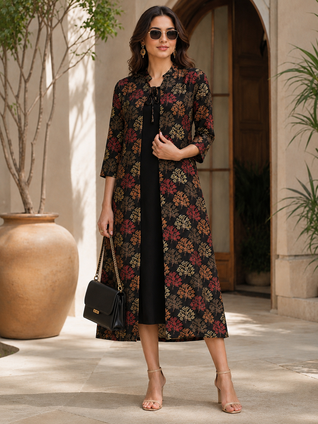 Black Abstract Rayon Dress for Women| Claura