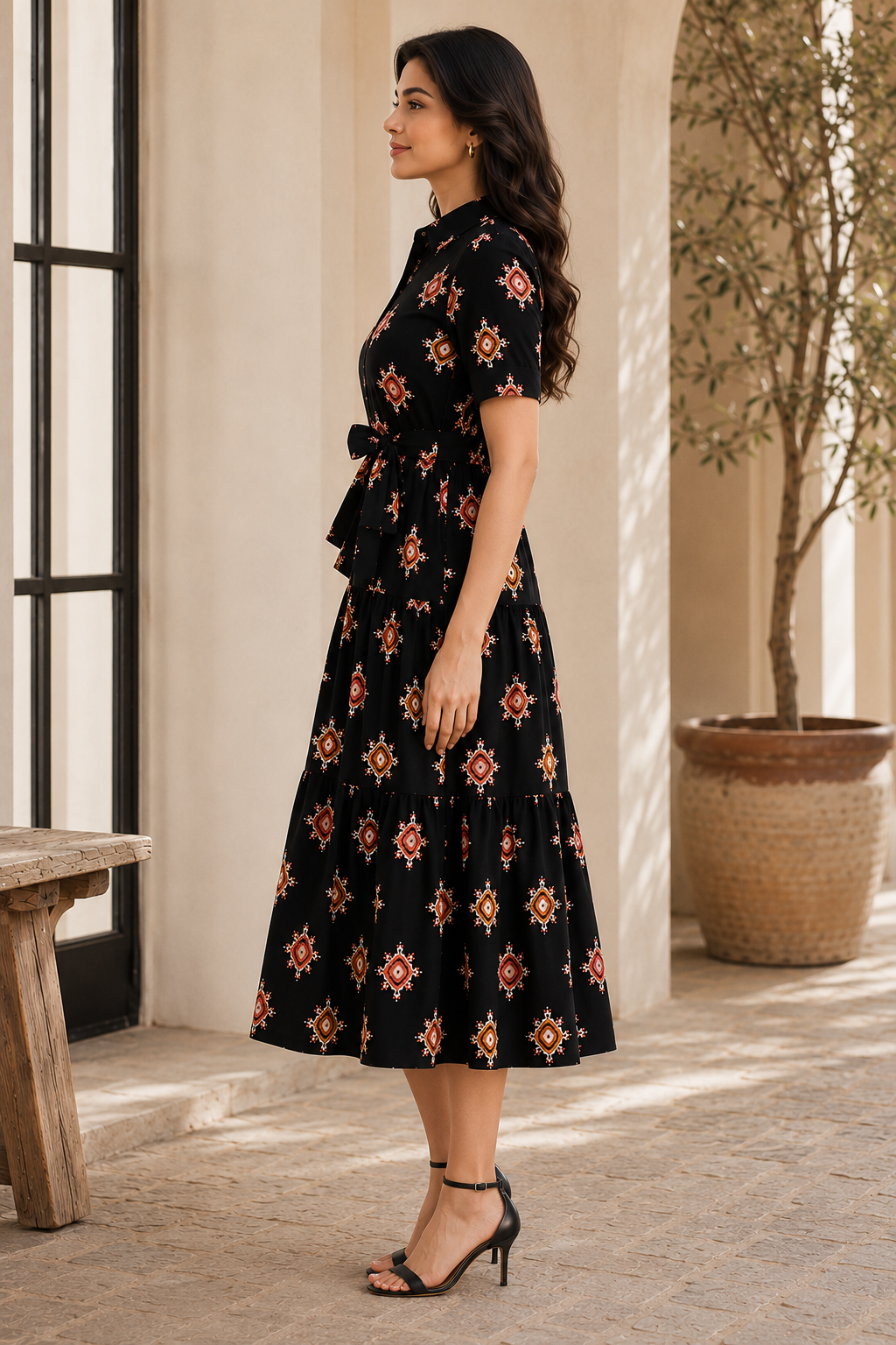 Black Viscose Rayon Floral Dress for Women | Claura
