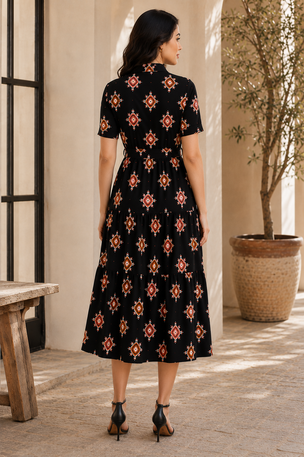 Black Viscose Rayon Floral Dress for Women | Claura