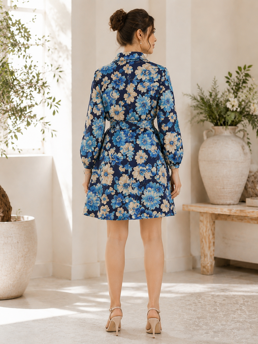 Blue Floral Printed Cotton Everyday Dress for Women | Claura