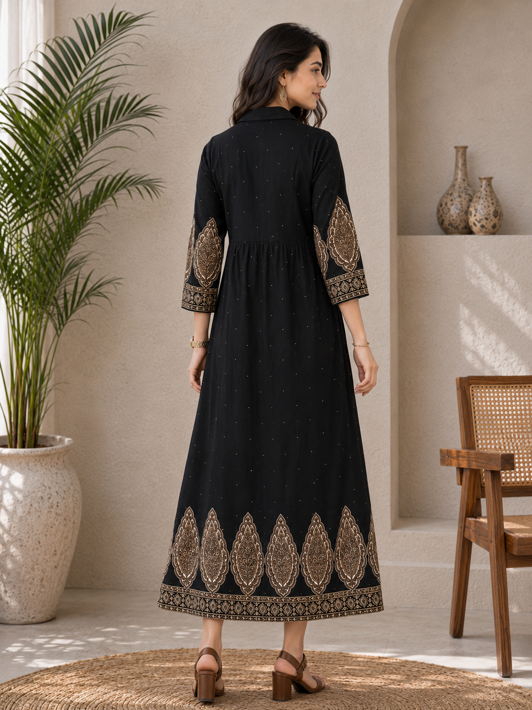 Black Rayon Floral Dress for Women | Claura
