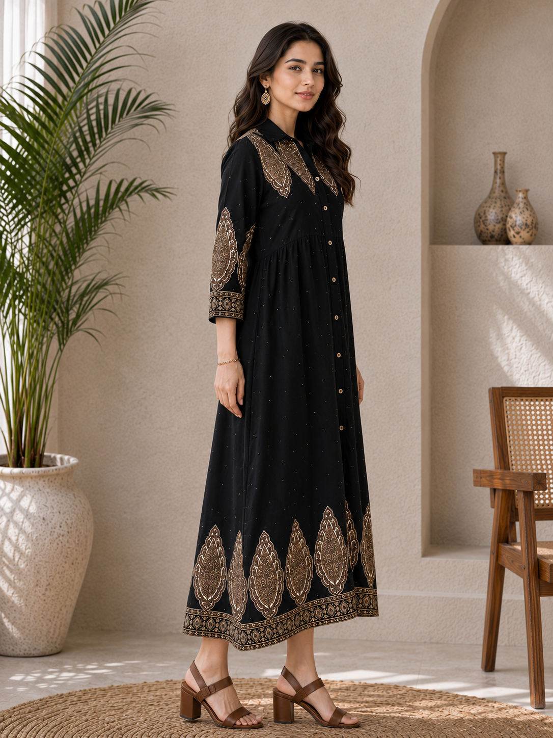 Black Rayon Floral Dress for Women | Claura