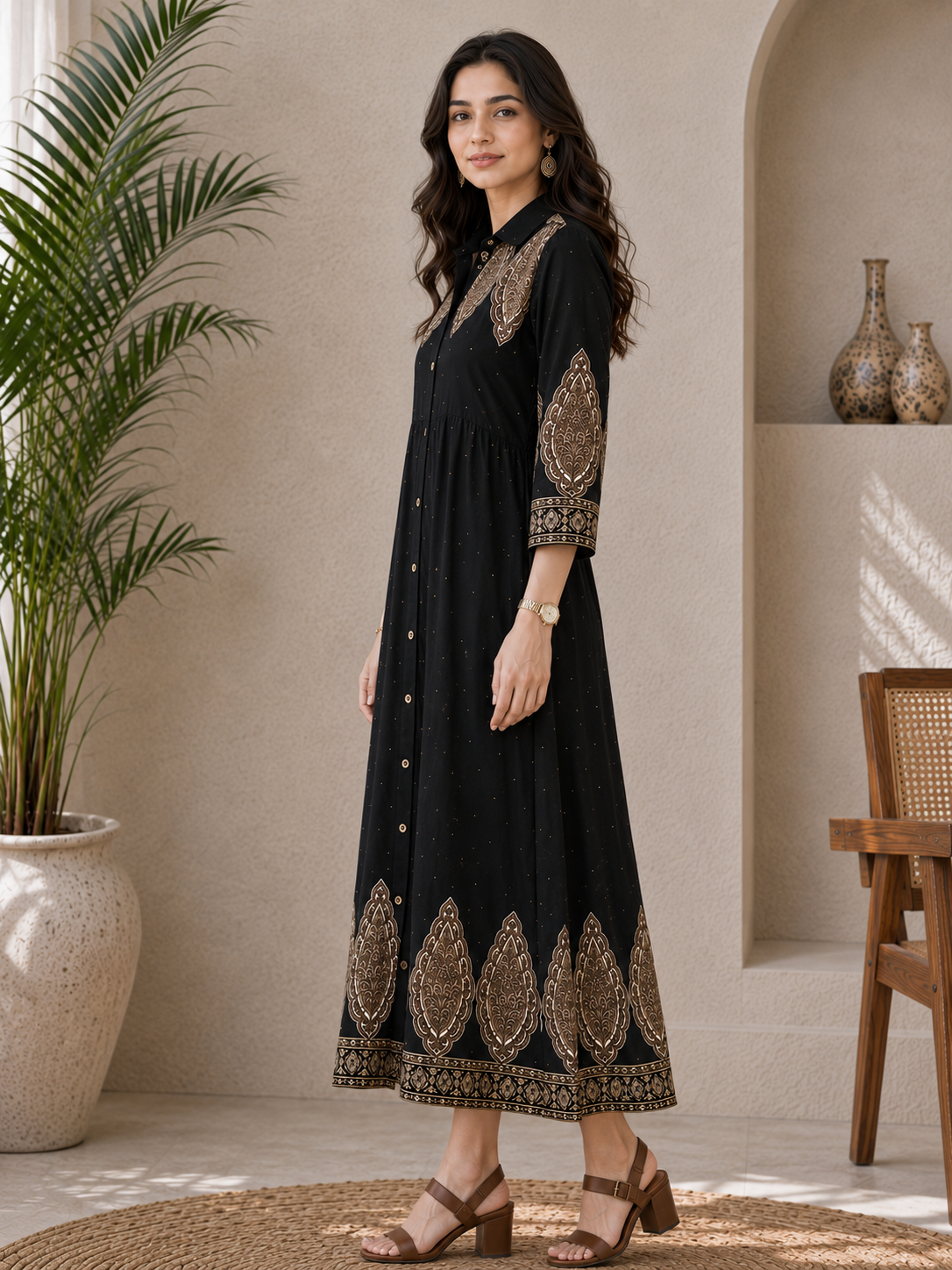 Black Rayon Floral Dress for Women | Claura