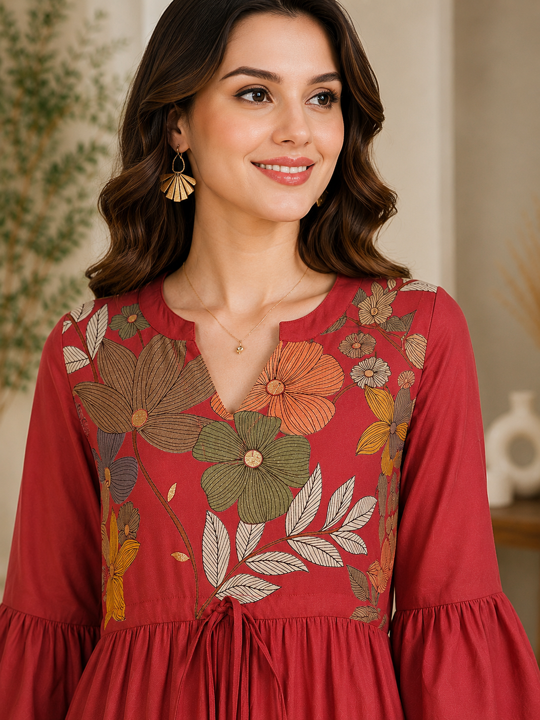 Pink Viscose Rayon Floral Printed Dress for Women | Claura