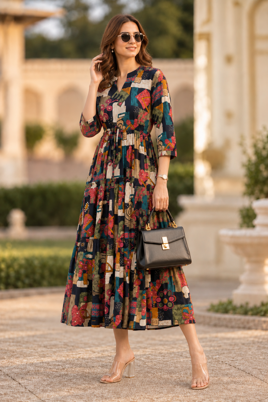 Black Chanderi Abstract Dress | Claura