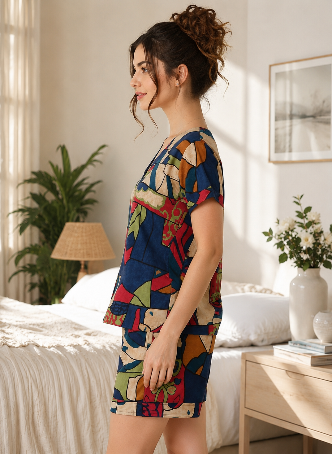 Blue Rayon Abstract Print Night Suit for Women | Claura