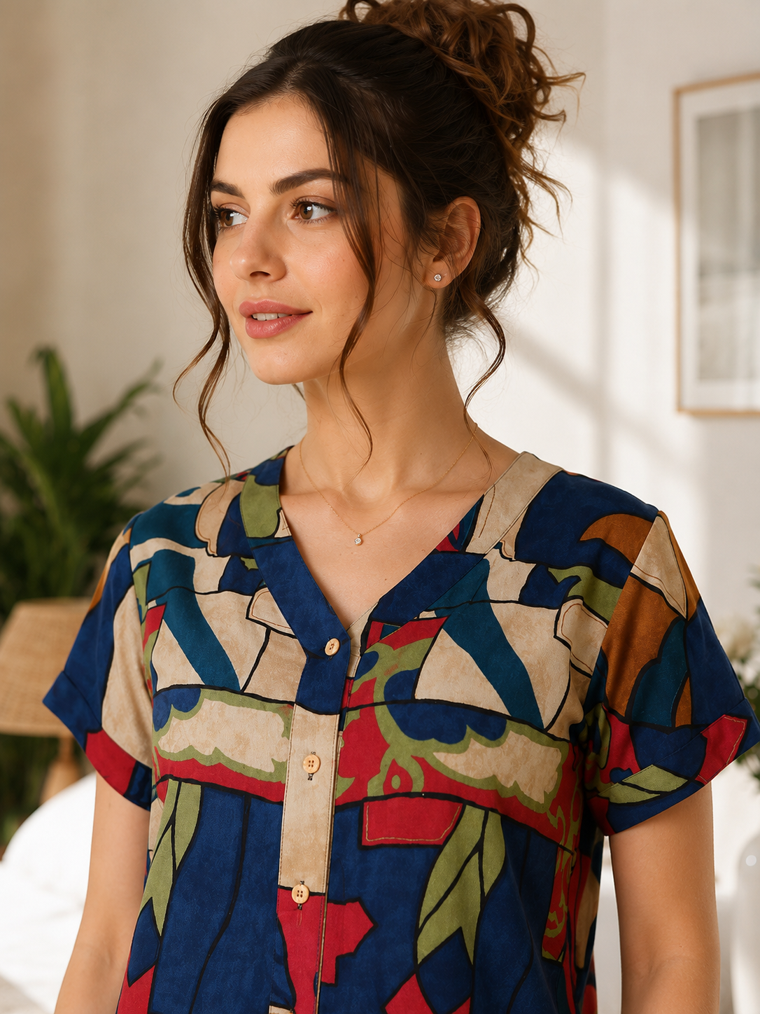 Blue Rayon Abstract Print Night Suit for Women | Claura