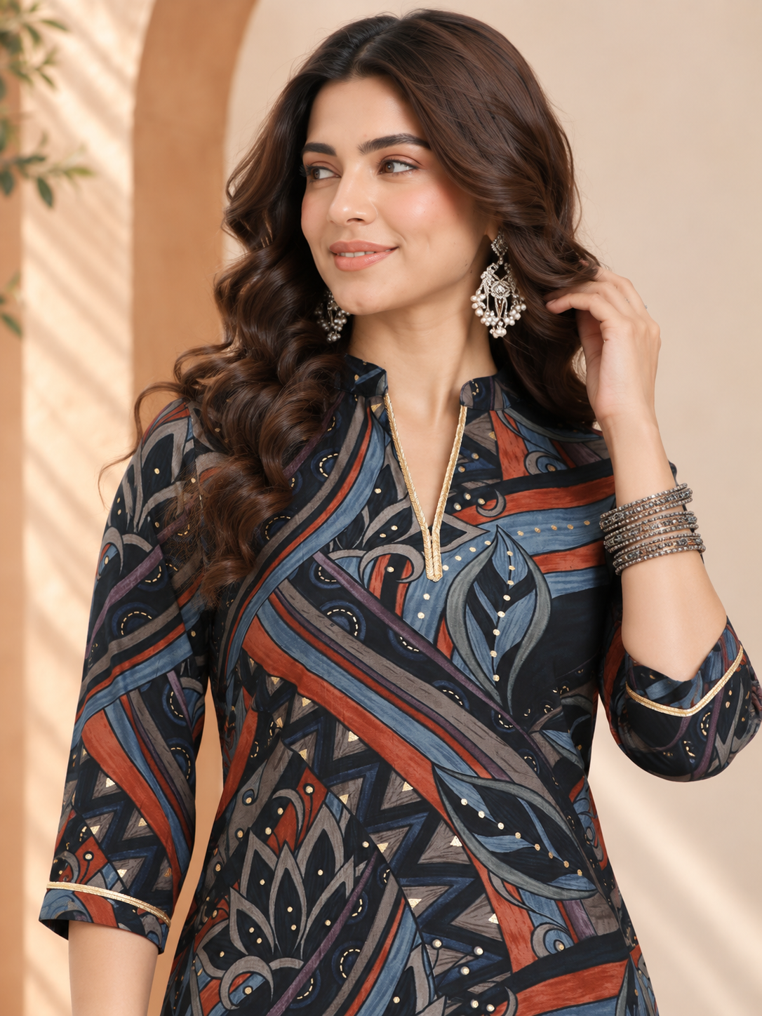 Multi Abstract Printed Chanderi Silk Co-Ord Set for Women | Claura