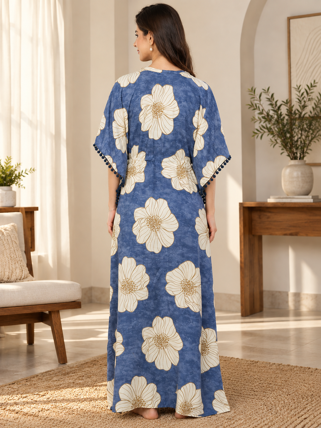 Blue Color Abstract Printed Viscose Rayon Kaftan | Claura
