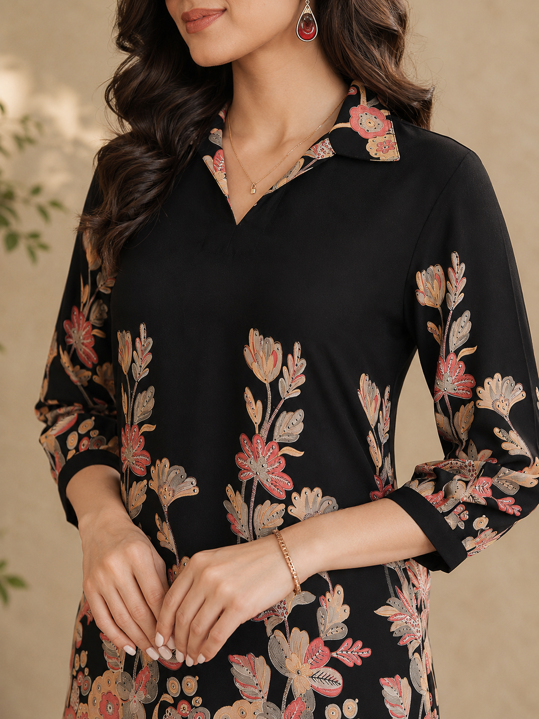 Black Floral Print Top with Flared Trousers Co-ord Set | Claura