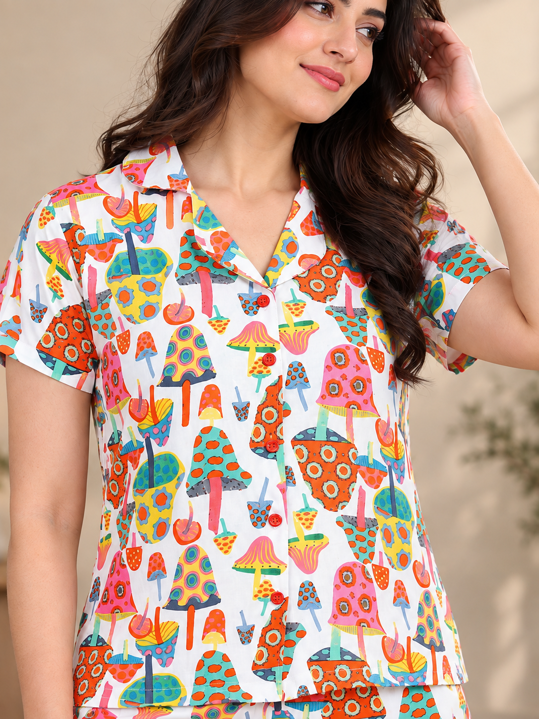Multi Abstract Viscose Rayon Top & Shorts Night Suit | Claura