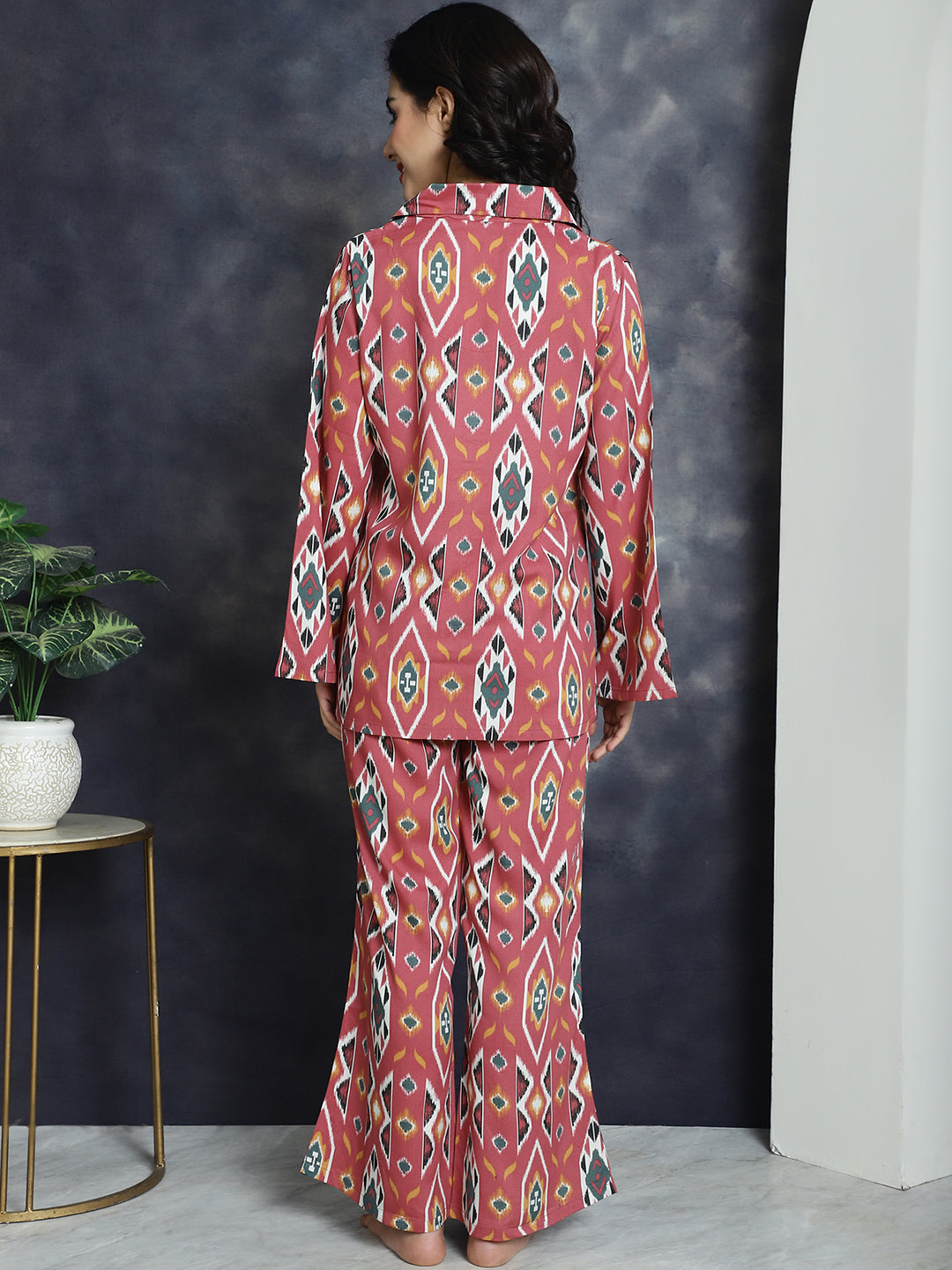 Pink color Abstract Printed  Viscocs Rayon Night suit For Women
