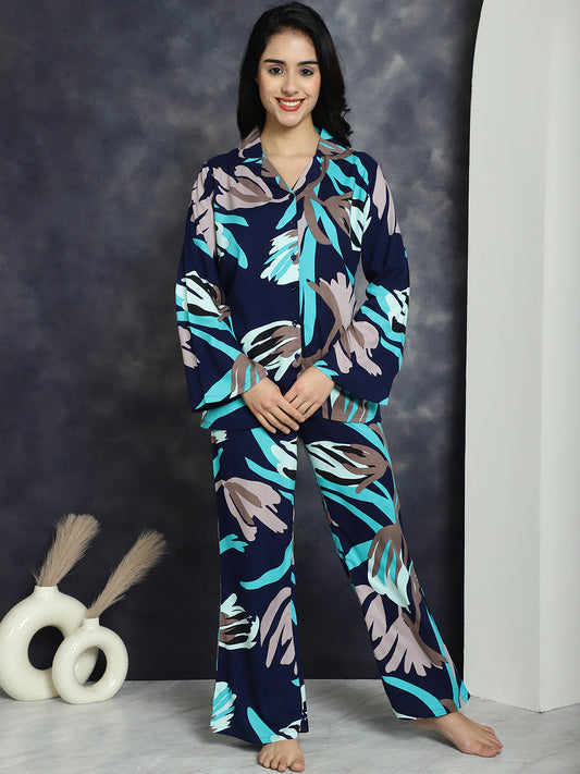 Navy color Floral Printed Nightsuit For Women
