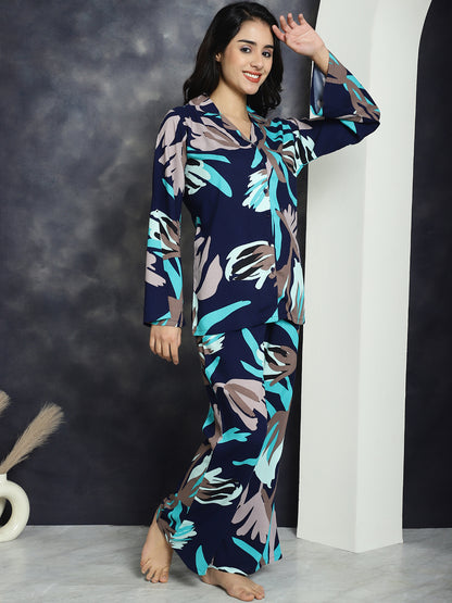 Navy color Floral Printed Nightsuit For Women