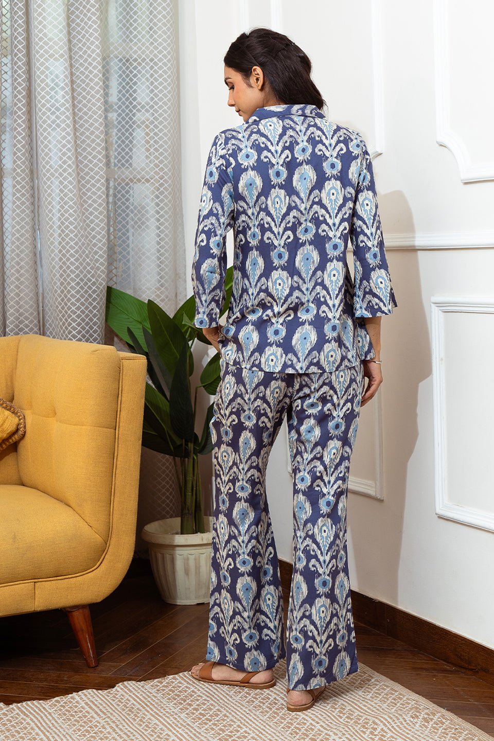 Blue Color Abstract Printed Viscose Rayon Night Suit