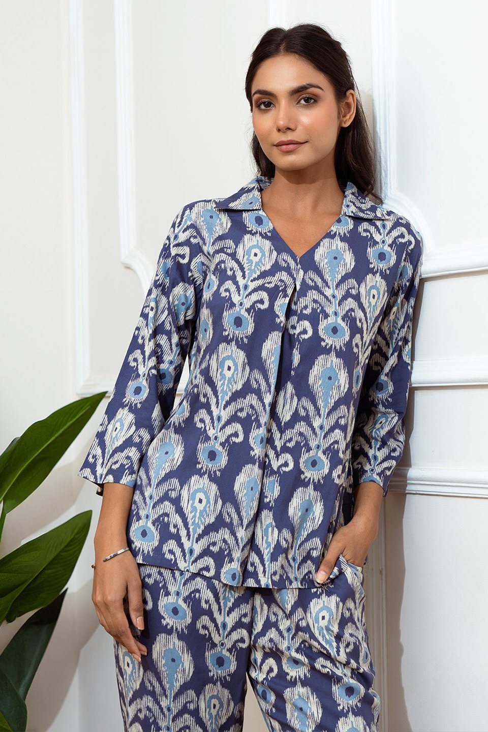 Blue Color Abstract Printed Viscose Rayon Night Suit