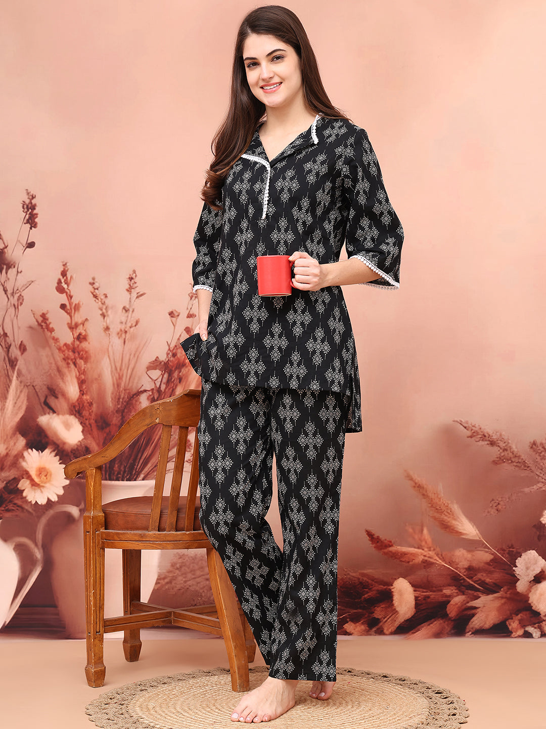 Black Color Floral Printed Pure Cotton Co-ord set