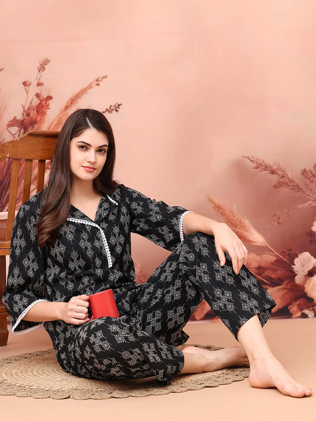 Black Color Floral Printed Pure Cotton Co-ord set