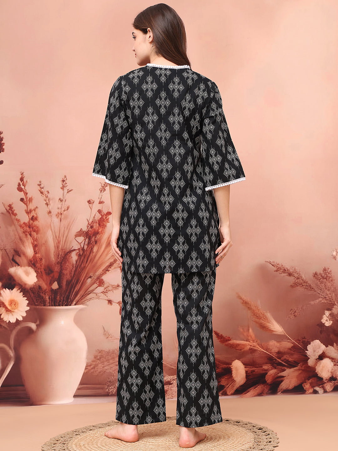 Black Color Floral Printed Pure Cotton Co-ord set