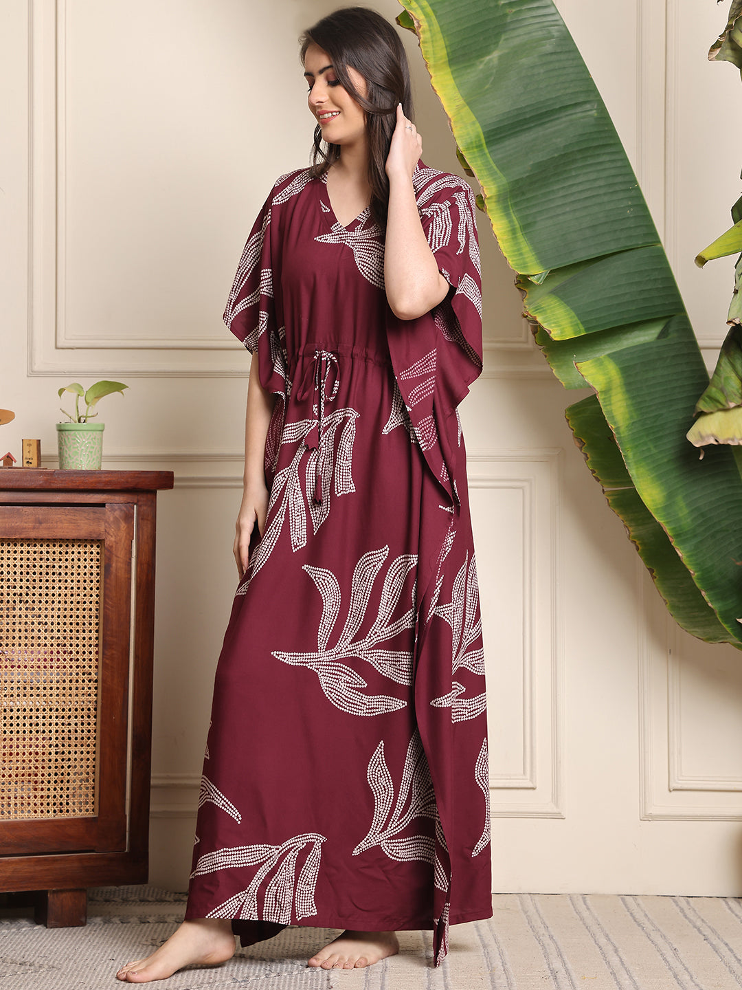 Purple Color Floral Printed Viscose Rayon Kaftan