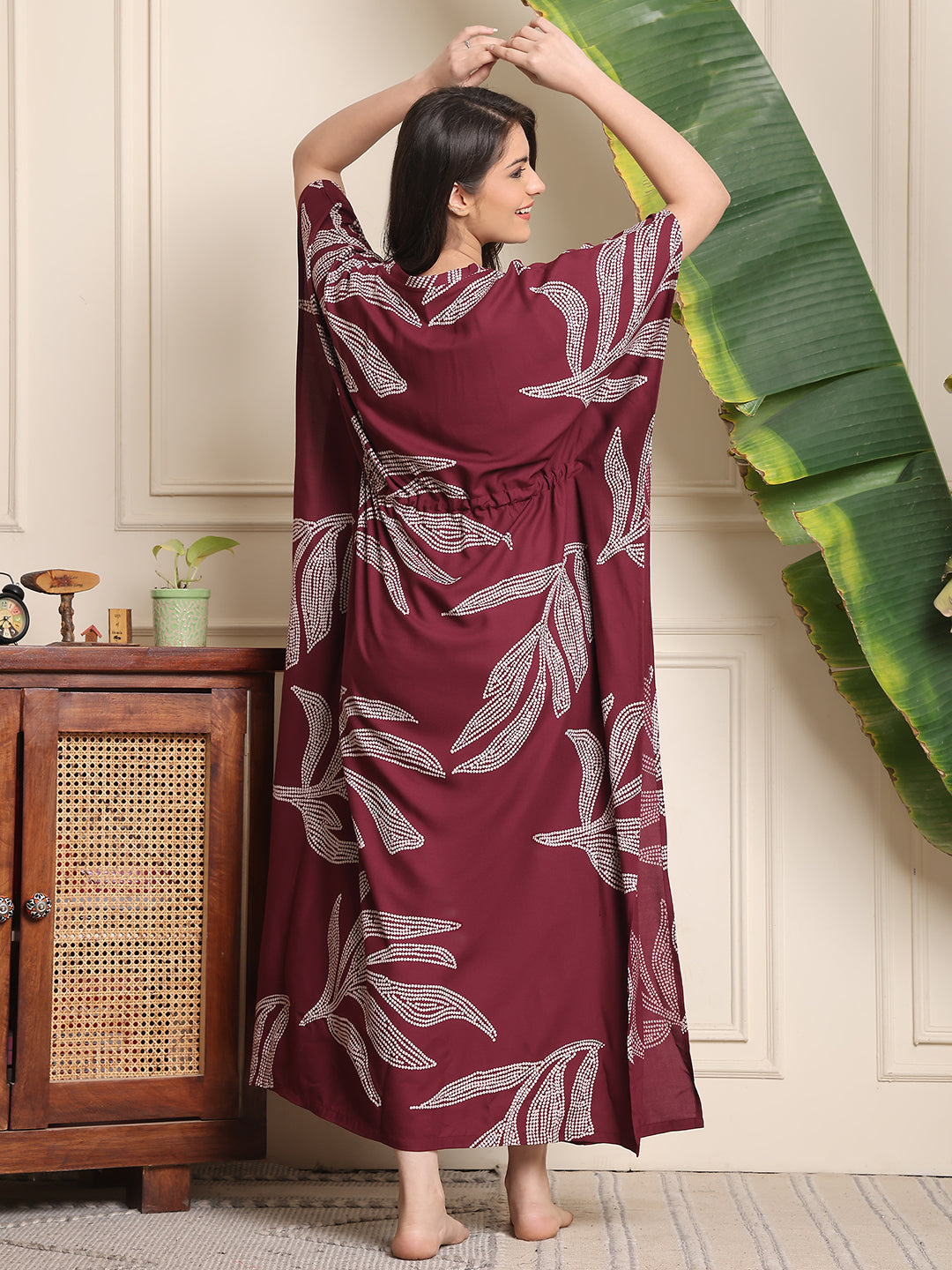 Purple Color Floral Printed Viscose Rayon Kaftan