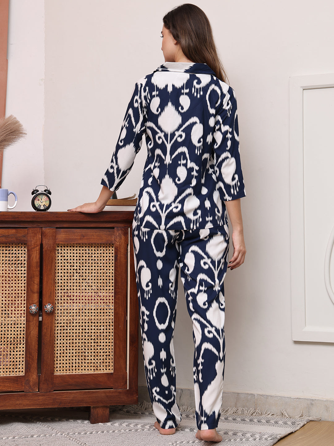 Blue Color Abstruct Printed Viscose Rayon Night suit For Women