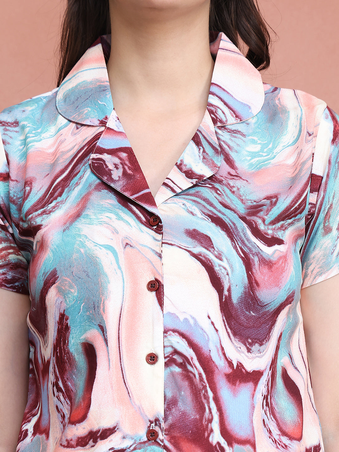 Multi Colour Abstract Printed Viscose Rayon Night Suit