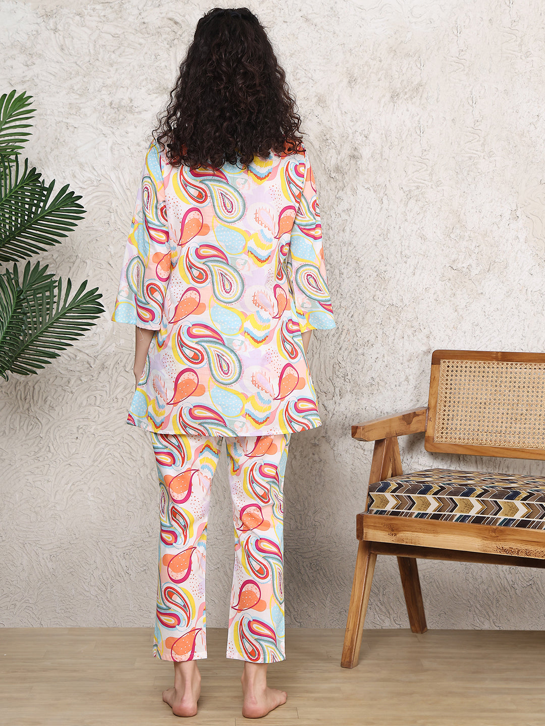 Multi Colour Abstarct Printed Cotton Night Suit For Women