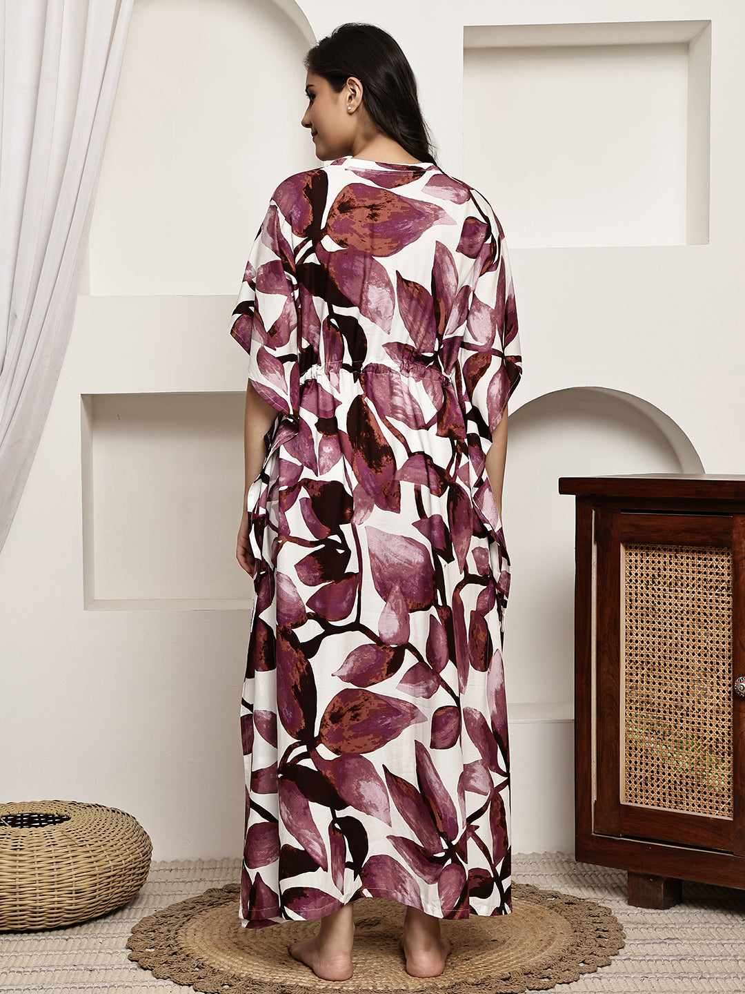 Purple Colour Floral Printed Viscose Rayon Kaftan For Women