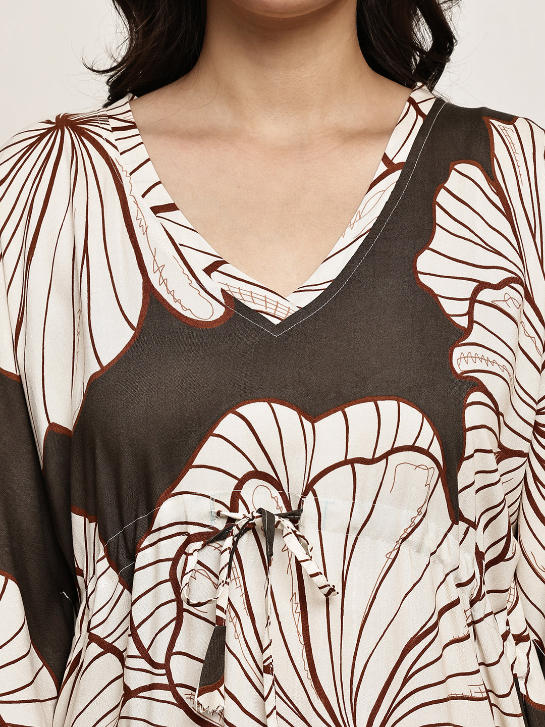 Brown Colour Floral Printed Viscose Rayon Kaftan For Women
