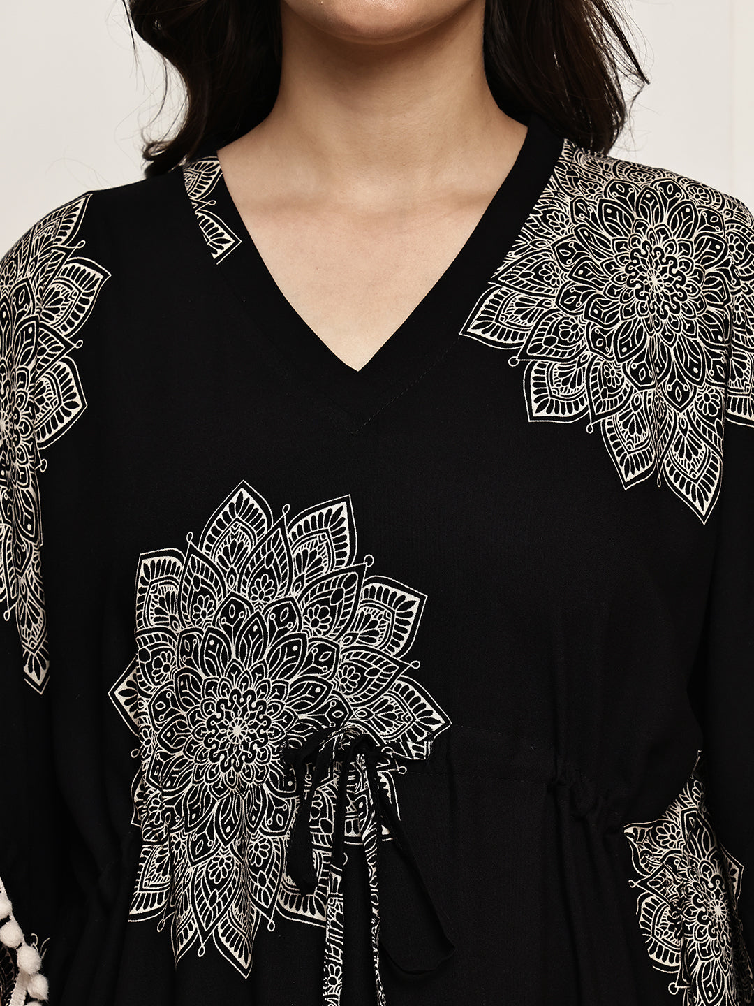 Black Colour Abstract Printed Viscose Rayon Kaftan For Women