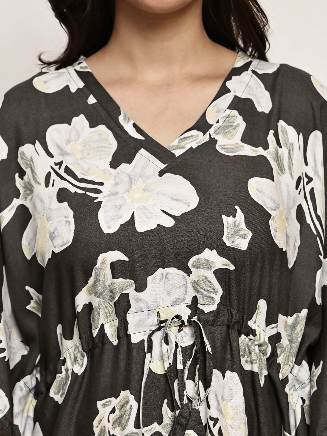 Brown Colour Floral Printed Viscose Rayon Kaftan For Women