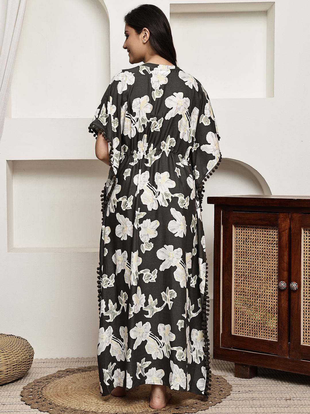 Brown Colour Floral Printed Viscose Rayon Kaftan For Women