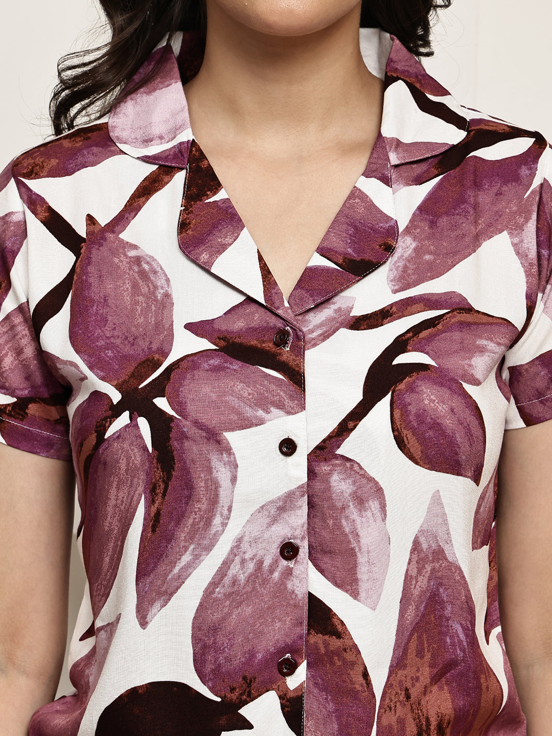 Pink Colour Tropical Printed Viscose Rayon Night Suit