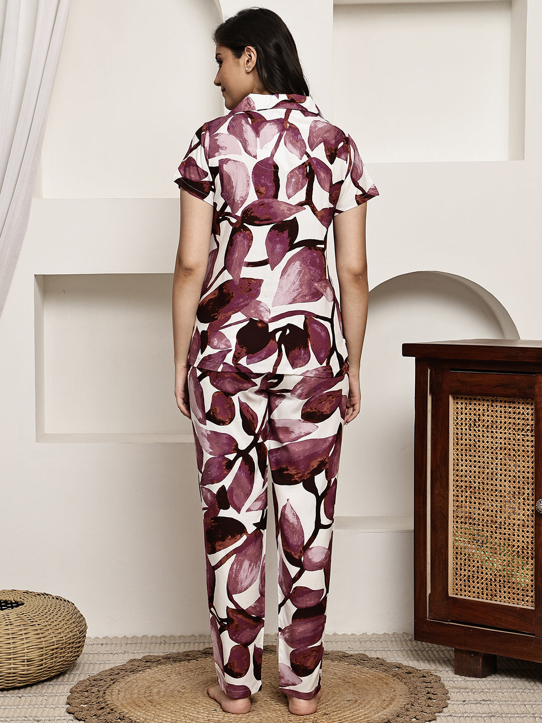 Pink Colour Tropical Printed Viscose Rayon Night Suit