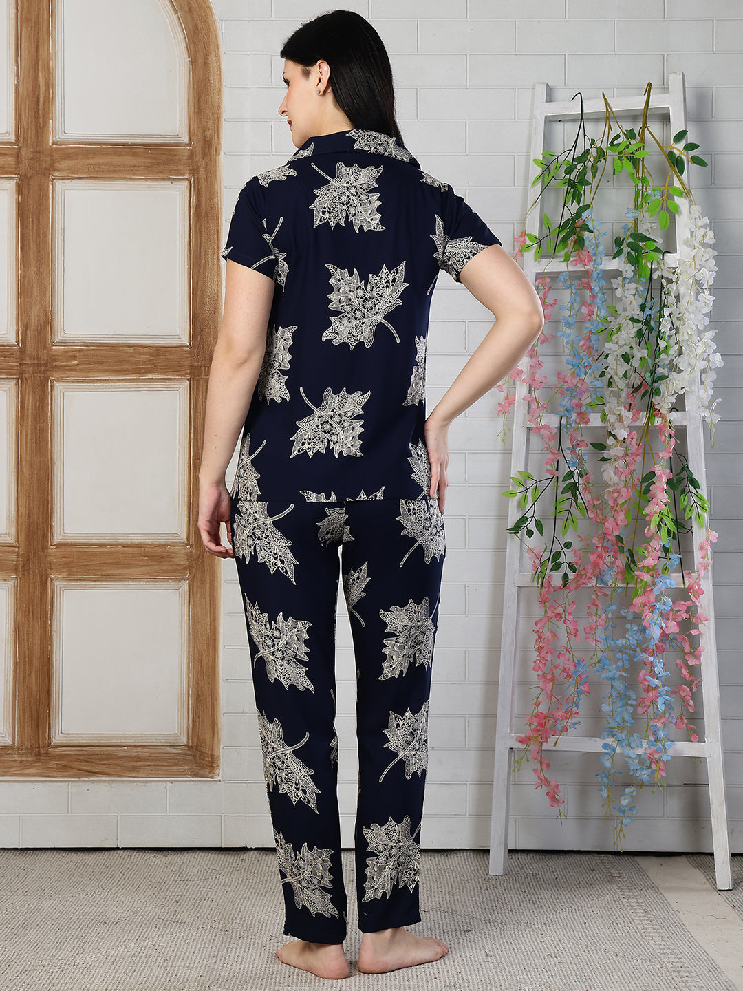 Navy Blue Viscose Rayon Night Suit For Women| Claura