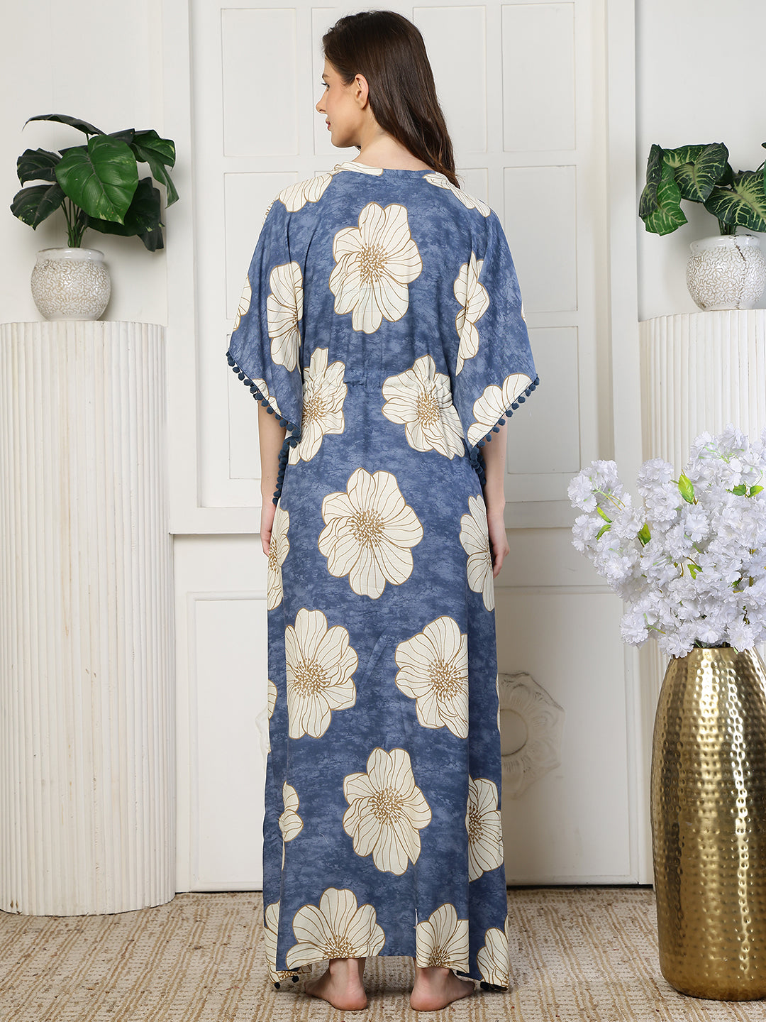 Blue Color Abstract Printed Viscose Rayon Kaftan | Claura