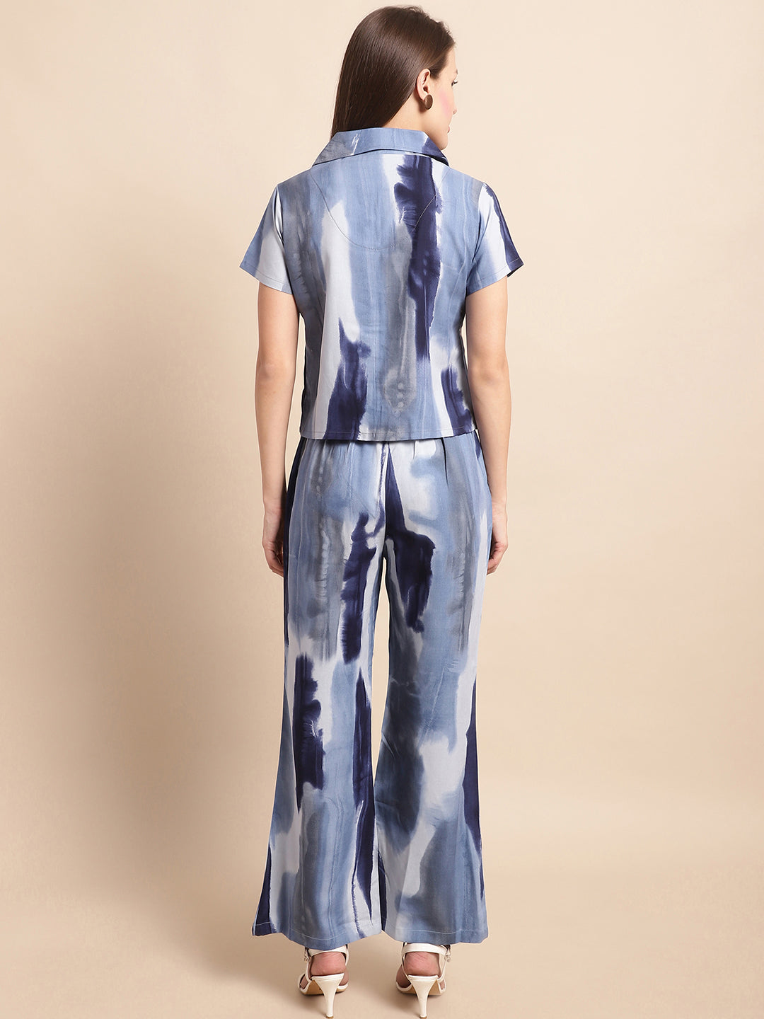Blue & White Tie & Dye Viscose Rayon Co-ord set Claura Designs Pvt. Ltd. Cord set Co-ord Set, Ethnic, Floral, Rayon, White