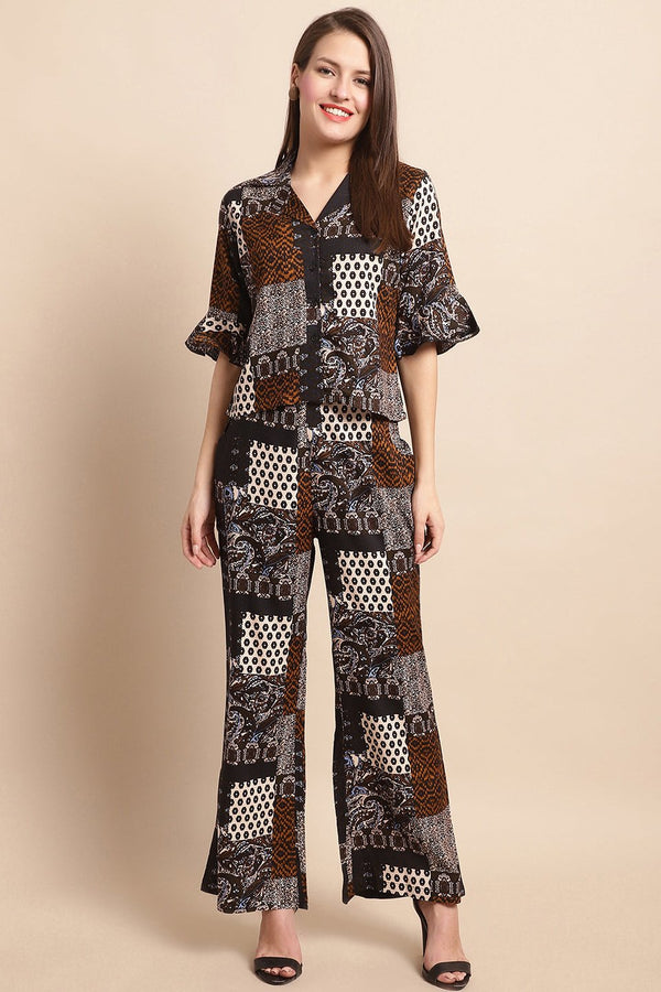 Black & White Abstract Printed Cotton Co-Ord Set for Women