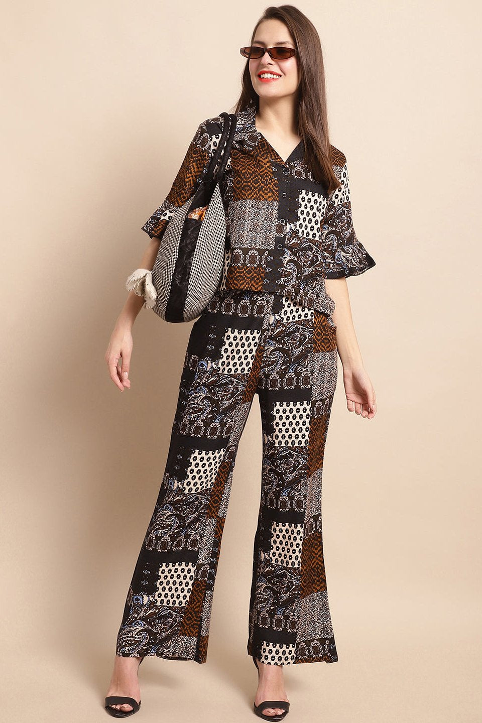 Black & White Abstract Printed Viscose Rayon Co-ord set