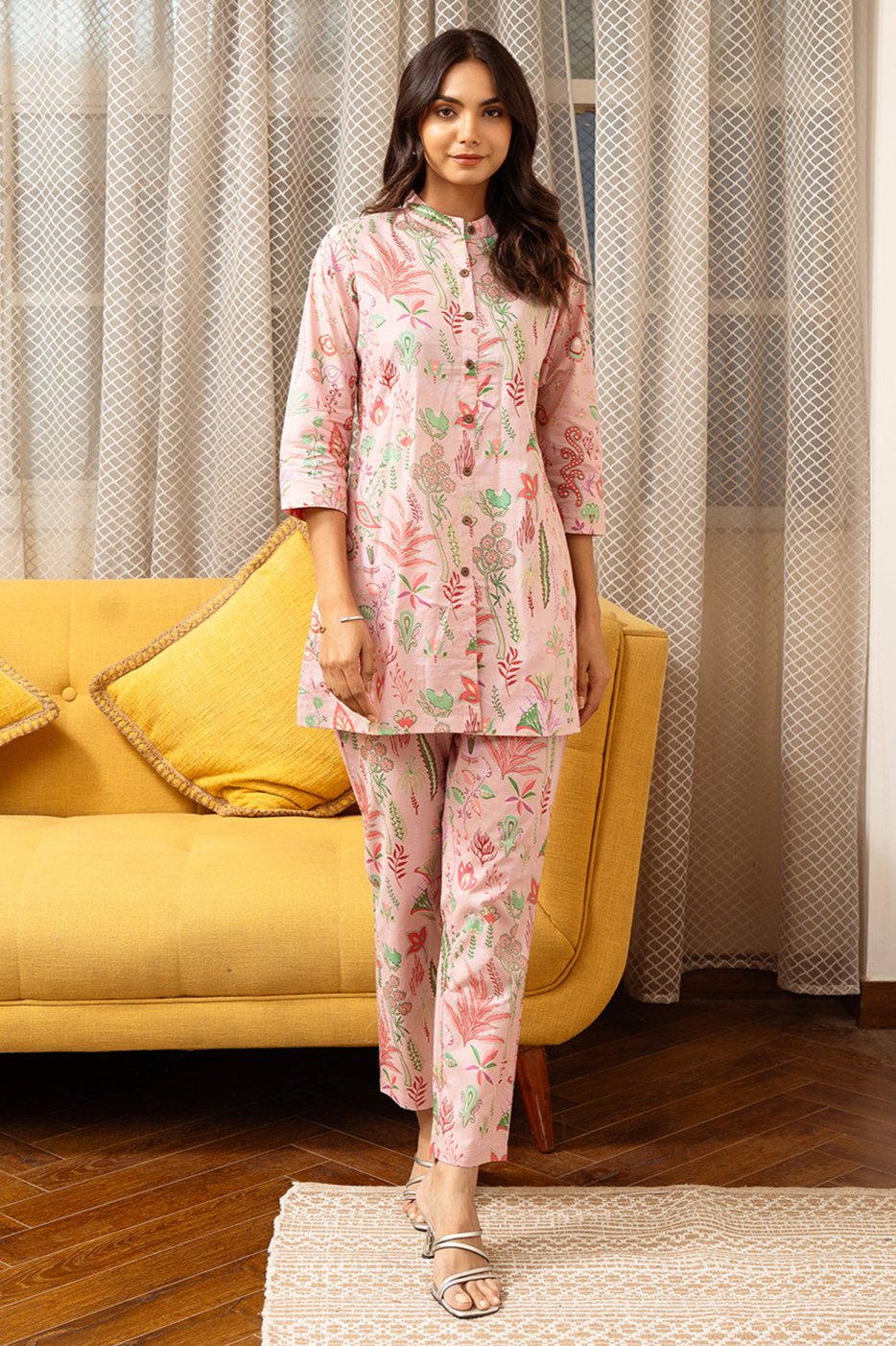 Pink Color Floral Printed Cotton Co-ord Set