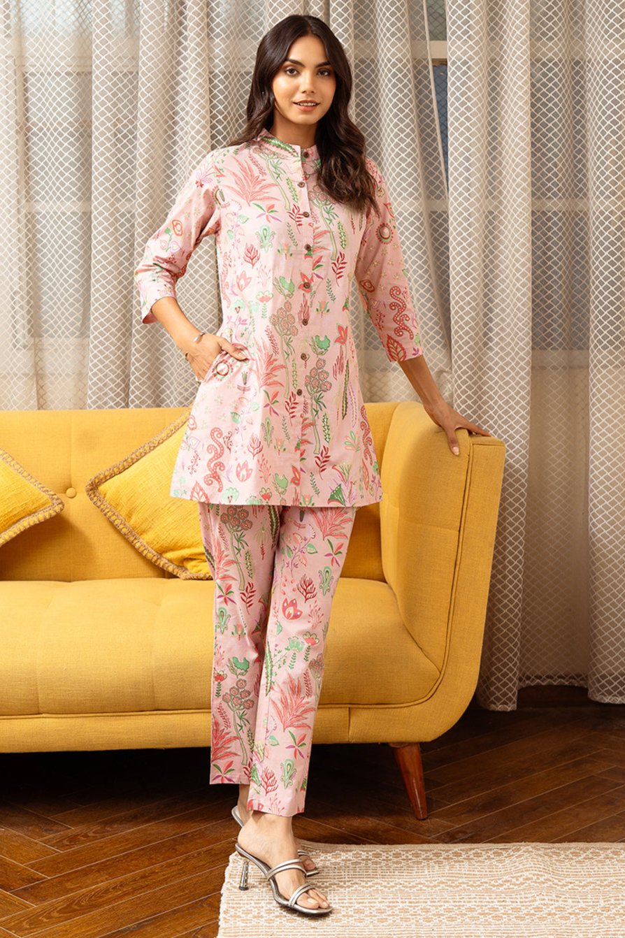 Pink Color Floral Printed Cotton Co-ord Set