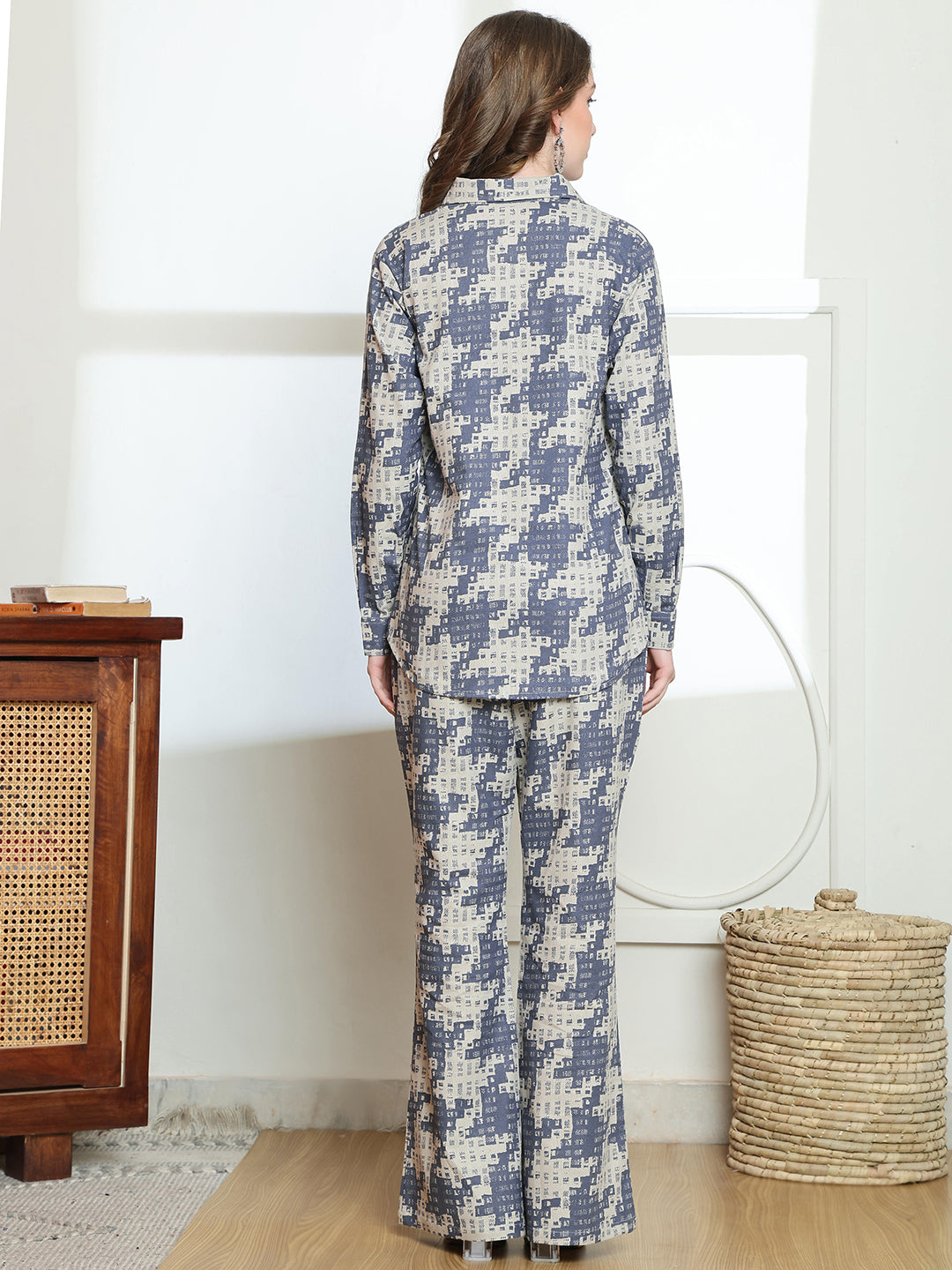 Blue Colour Abstract Printede Cotton Co-ord Set