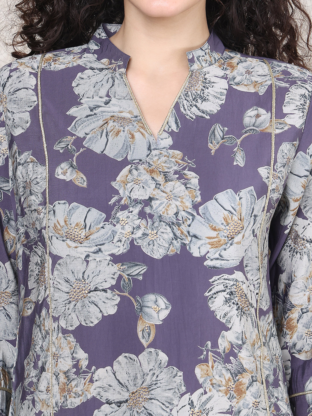 Purple Colour Floral Printed Premium Chanderi Co-ord Set