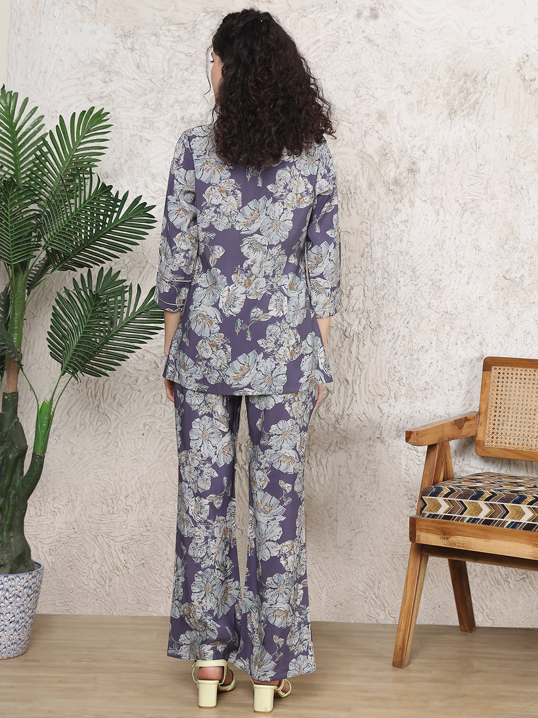 Purple Colour Floral Printed Premium Chanderi Co-ord Set