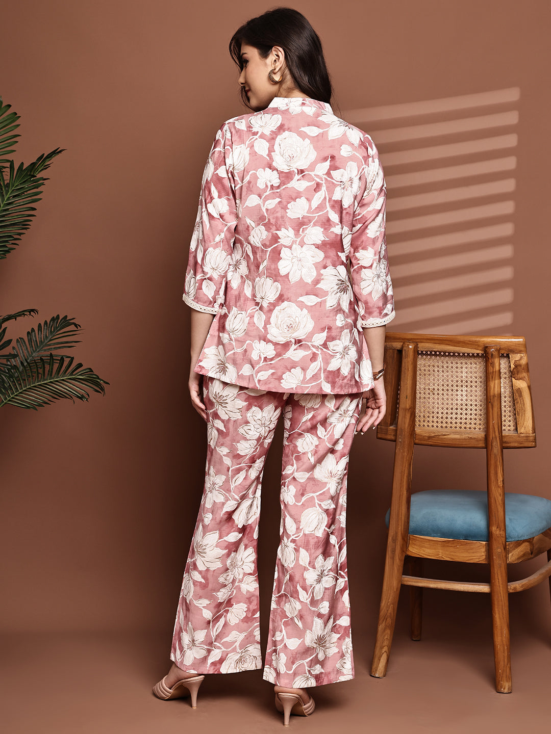 Pink Colour Floral Printed Premium Chanderi Co-Ord Set for Women