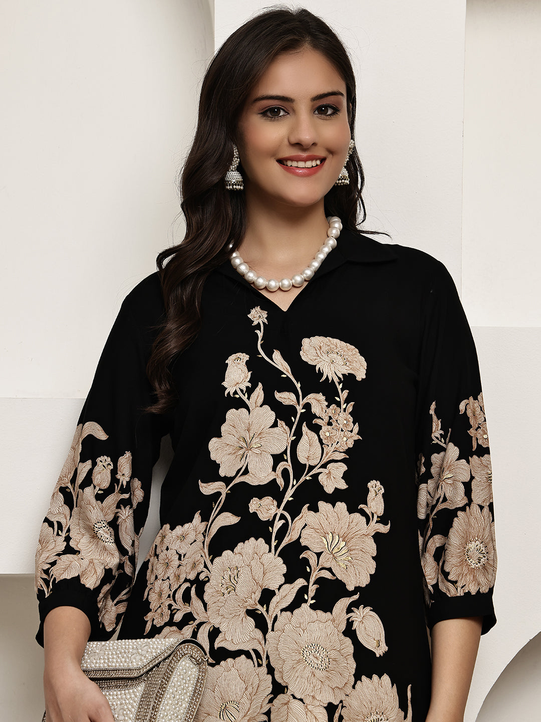 Black Floral Printed Viscose Rayon Co-Ord Set for Women
