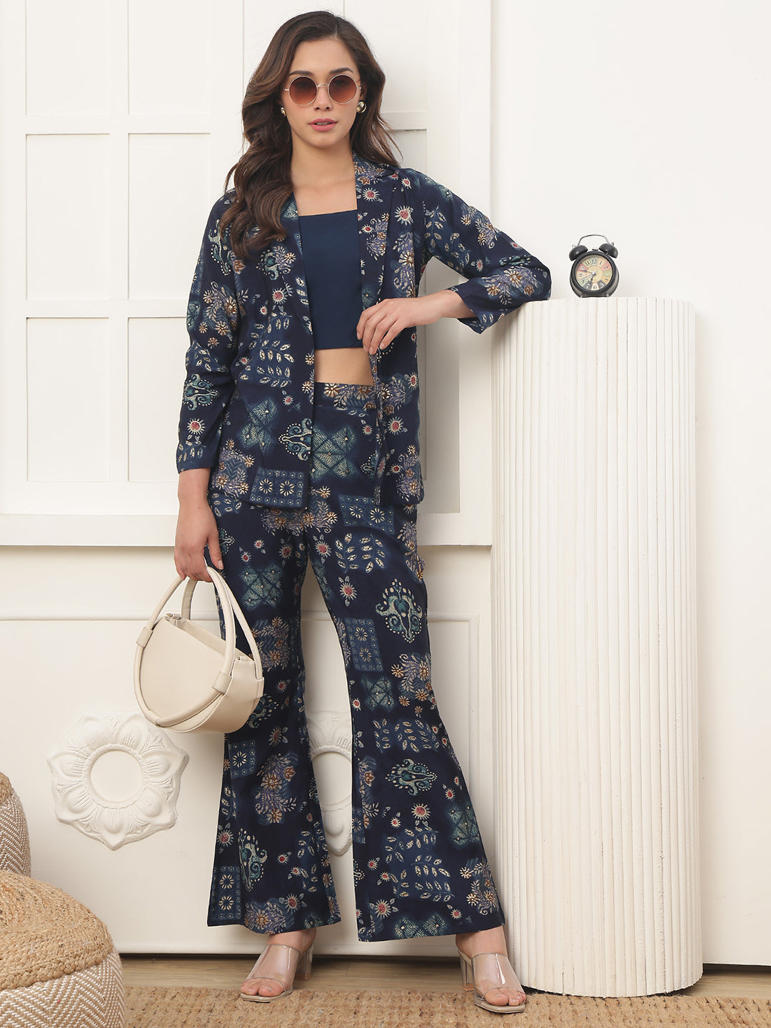 Navy Blue Co-Ord Set with straight pants and long jacket style