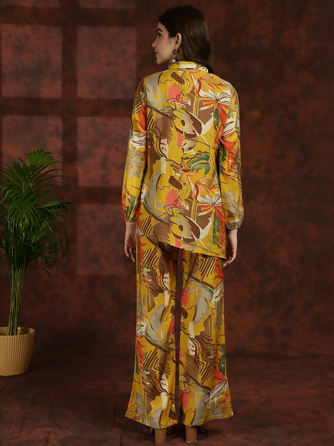 Yellow Floral Printed Chanderi silk Tunic & Palazzo Ethnic Co-ord Set